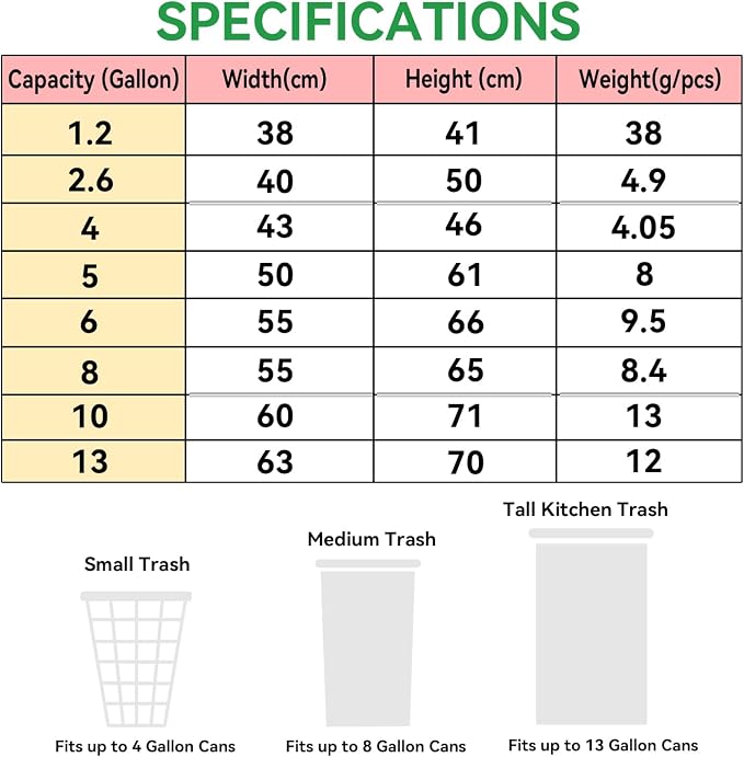 WAIKAS 8 Gallon Trash Bags Drawstring, 8 Gal Garbage Bag, 55x65cm Size - Image 3
