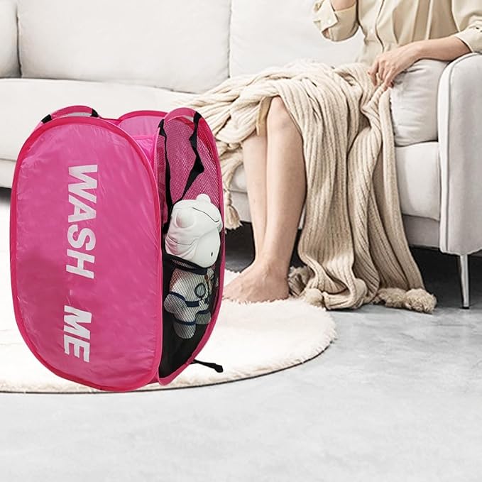 Pack of 2 Mesh Pop Up Hampers Collapsible Laundry Baskets - Image 3