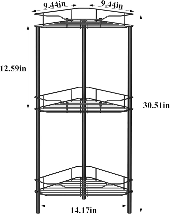 HuggieGems Metal Floor Standing Corner Shower Caddy, 3 Tier - Image 7