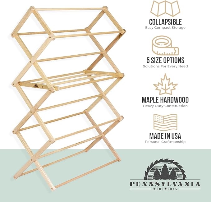 Clothes Drying Rack: Solid Maple Hard Wood Laundry Rack - Image 6
