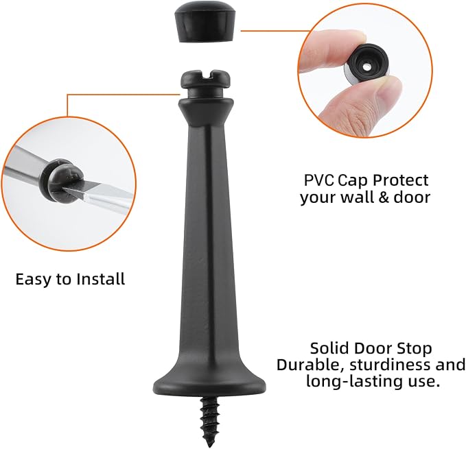 HOME MASTER HARDWARE 3" Heavy Duty Solid Door Stop, 12 Pack, Matte Black | Wall - Image 2