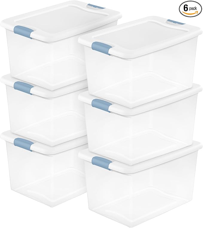 Sterilite 6-Pack Latching Box, Under Bed Storage Bins by Sterilite