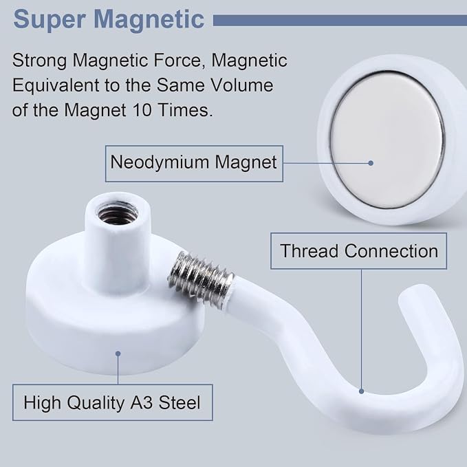 DIYMAG Magnetic Hooks 20pcs 30lbs+ Cruise Essentials 2026 Magnet Hook White - Image 2