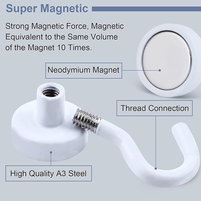 DIYMAG Magnetic Hooks 75pcs 30lbs Cruise Essentials 2026 Magnet Hook White - Image 2