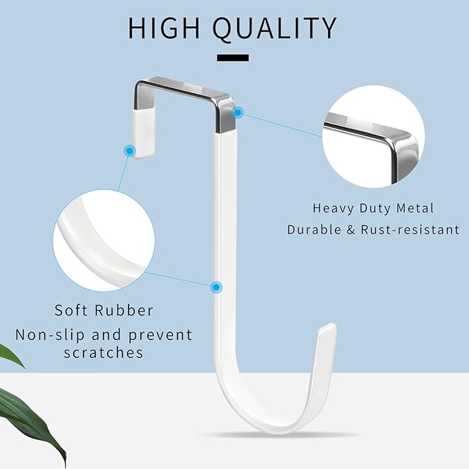 FYY Over the Door Hooks, Single-Hanger 8 Pack, Fits Doors 1 3/8" White | Heavy - Image 3