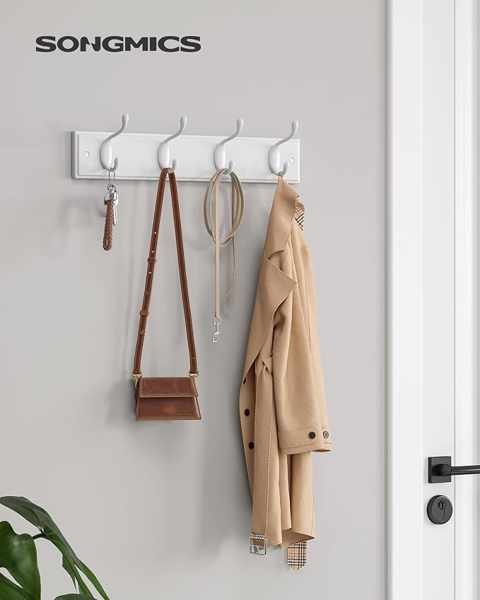 SONGMICS Wall-Mounted Coat Rack, Hook Rack, 8 Dual Metal Hooks, in the Entryway - Image 2