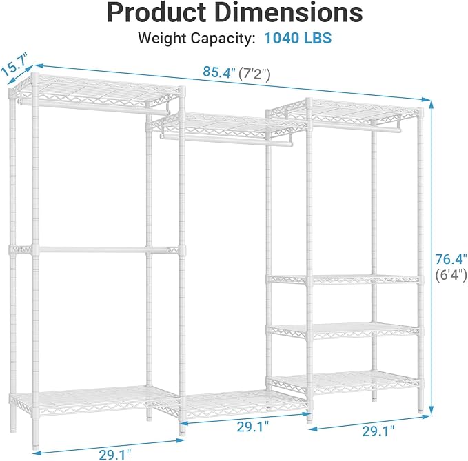VIPEK V5 Plus Heavy Duty Clothes Rack, Large Modular Closet System, 4 x 29.1 in - Image 6