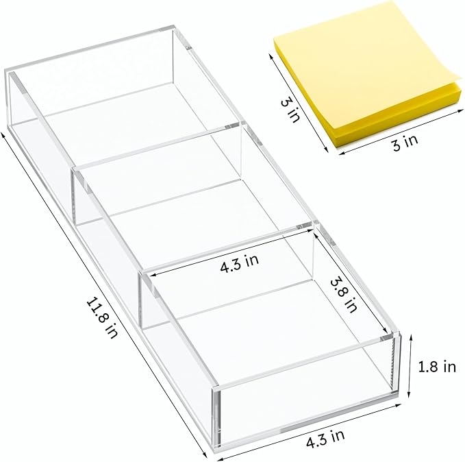 HIIMIEI 3 Section Clear Acrylic Drawer Organizer Tray, Office & Makeup Drawer - Image 6