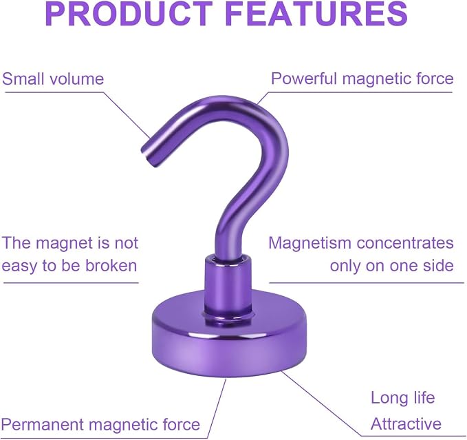 DIYMAG Magnetic Hooks 10pcs 30lbs Cruise Essentials 2026 Magnet Hook Purple - Image 6