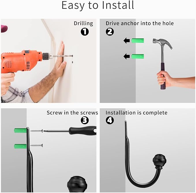 Hion Curtain Holdbacks Black 4pcs, Curtain Tiebacks Wall Mounted Hooks | - Image 7