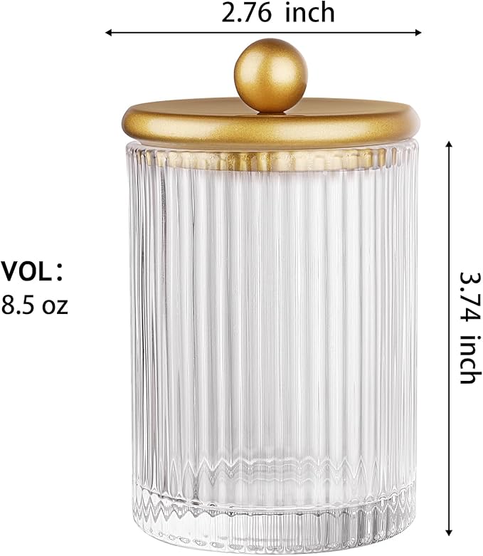 SheeChung 2 Pack Gold Ribbed Glass Qtip Holder - Image 4