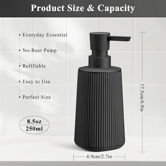 Black Hand Soap Dispenser for Bathroom and Kitchen | No Rust Pump Refillable - Image 6