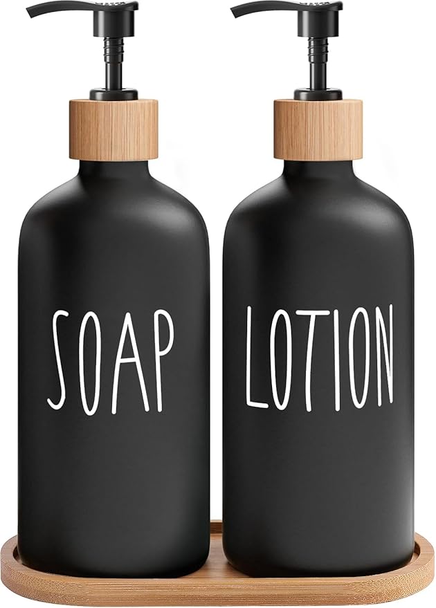MOMEEMO Black Soap Dispenser Bathroom Set | Hand Soap and Lotion Set Suitable by MOMEEMO