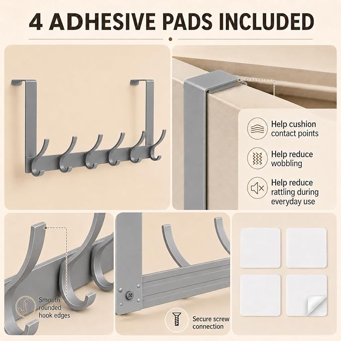 Peasulin Over The Door Hooks, 1 Pack Grey Door Hanger Rack | - Image 3