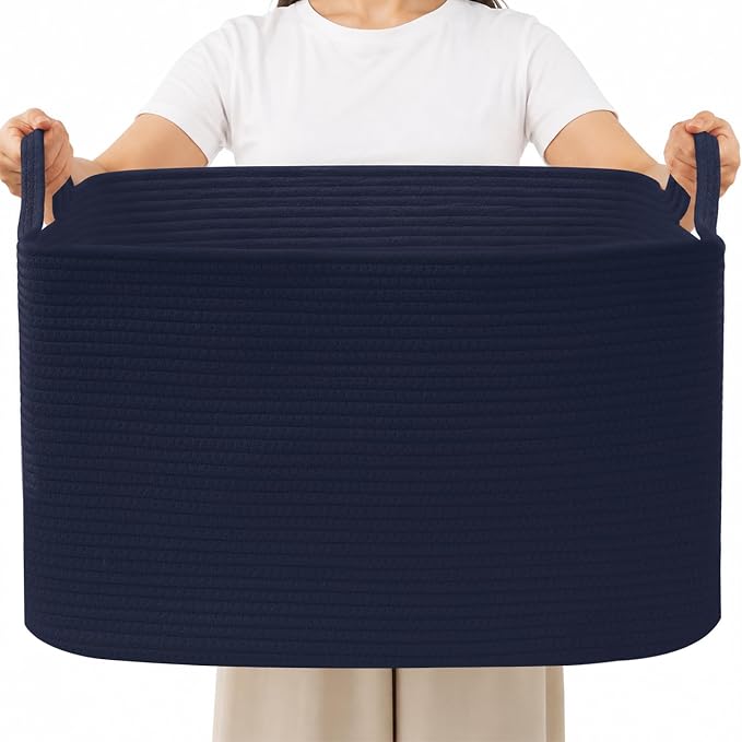 65L Large Laundry Basket with Handles, Woven Blanket Basket by HZFTJOY