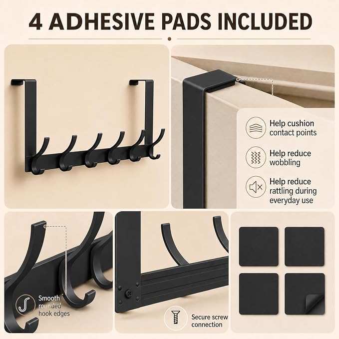 Peasulin Over The Door Hooks, 2 Pack Black Door Hanger Rack | - Image 3