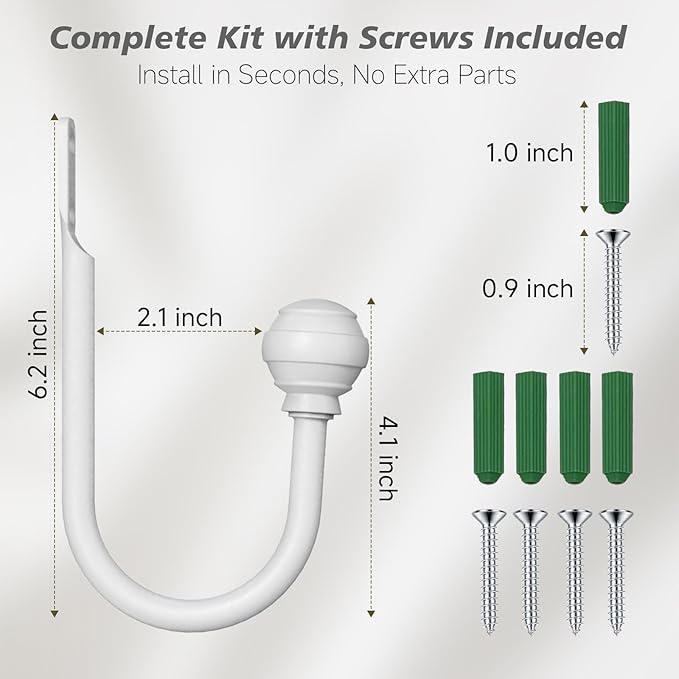 Hion Curtain Holdbacks White 2pcs, Curtain Tiebacks Wall Mounted Hooks | - Image 2