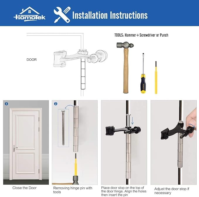 HOMOTEK 4 Pack Hinge Pin White Door Stopper, Adjustable Deluxe Heavy Duty Door - Image 4