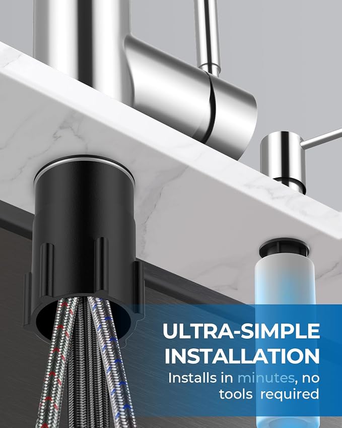 WEWE Kitchen Faucet with Soap Dispenser, Pull-Down Sprayer, Polished Chrome | - Image 7