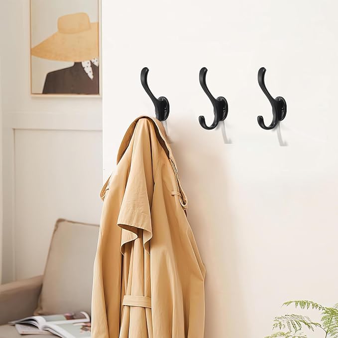 10 Pack Black Coat Hooks Wall Mount Heavy Duty Utility Retro Double Hooks - Image 4