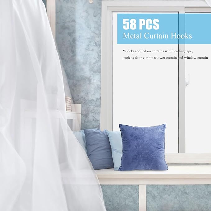Sopito 58Pcs Curtain Hooks for Door Window Shower Curtain, Durable Metal - Image 5