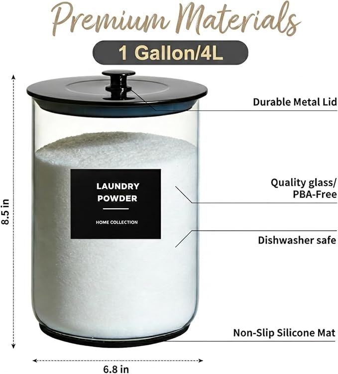 1 Gallon Glass Laundry Detergent Dispenser, Laundry Room Organization-Black - Image 2