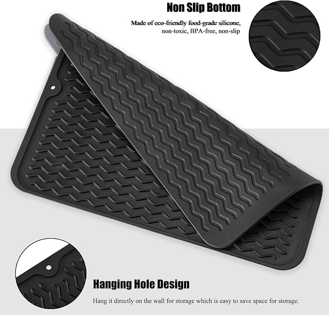 Silicone Dish Drying Mat, Non-Slip Easy Clean Sink Mat, Large Heat-resistant - Image 4