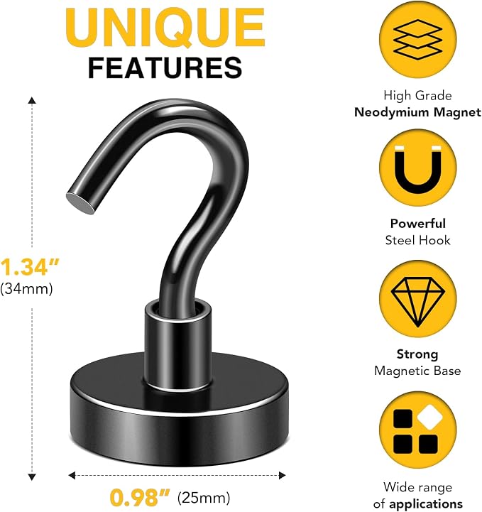 DIYMAG Magnetic Hooks 20pcs 85lbs Cruise Essentials 2026 Magnet Hook Black - Image 2