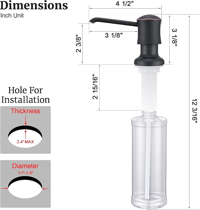 Soap Dispenser for Kitchen Sink, Built-in and Refill-from-Top Design - Image 6