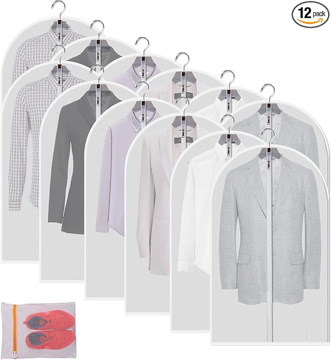 MsKitchen Garment Bags 12 Pack, 24 x 40 Hanging Clothes Storage Bags, by MsKitchen
