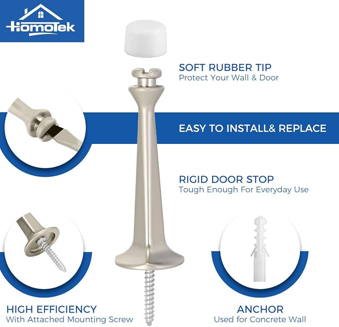 HOMOTEK 6 Pack Heavy Duty Solid Rigid Door Stop - Image 2