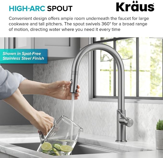 KRAUS Oletto Modern Industrial Pull-Down Single Handle Kitchen Faucet in Matte - Image 8