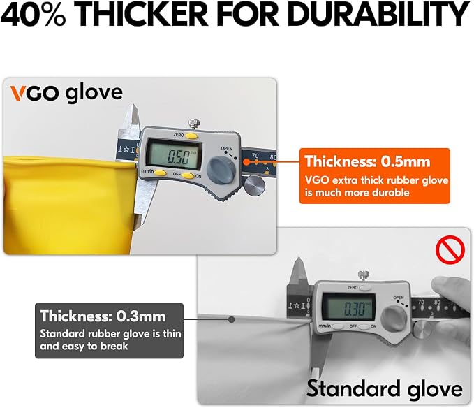 Vgo... Latex Reusable Household Gloves, Cleaning Gloves, Long Cuff | yellow - Image 2