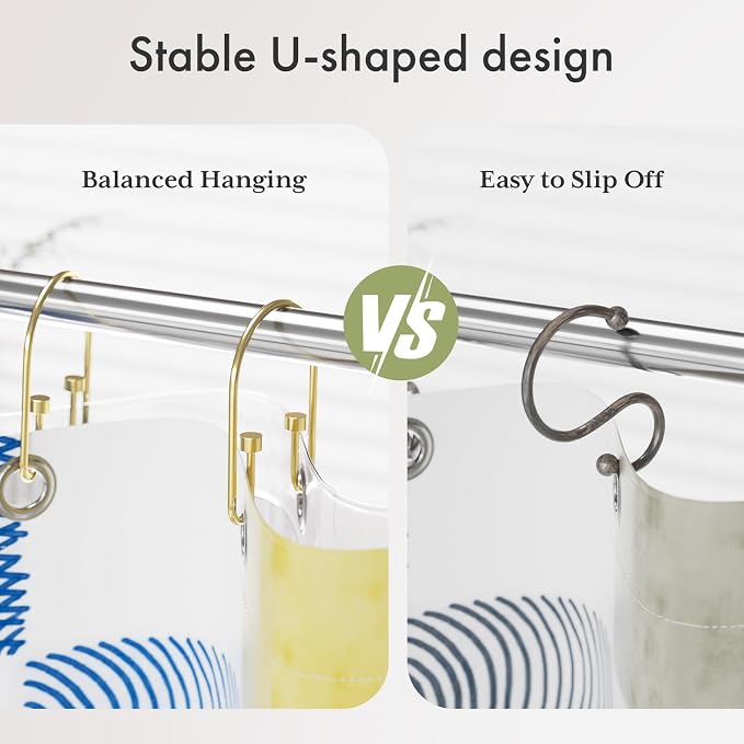 AmazerBath Shower Curtain Hooks, Rust Proof Shower Curtain Rings Hooks - Image 3