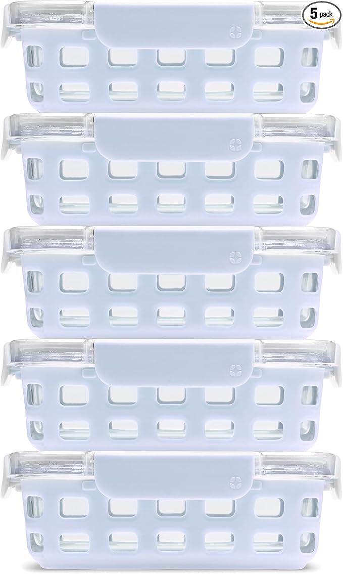 Ello Duraglass 3.4 Cup Glass Meal Prep Containers, 5 Pack, Leakproof BPA-Free by Ello