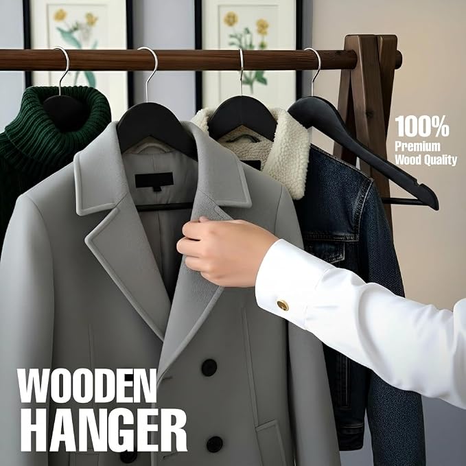 Utopia Home Wooden Hangers 90 Pack – Slim Suit Hangers Black | 360° rotatable - Image 7