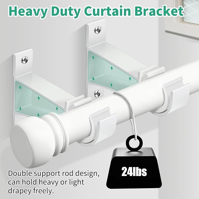 Curtain Rod Holder Heavy Duty Curtain Rod Hooks 16 Pcs White Curtain Rod - Image 5