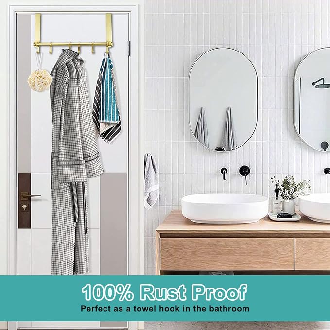 MGahyi 2Pcs Gold Over The Door Hooks, Over The Door Towel Rack | 6 Sliding - Image 5