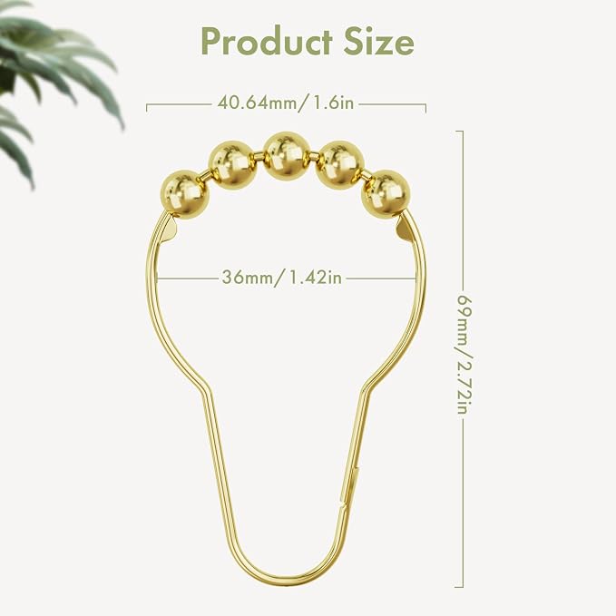 Gold Shower Curtain Hooks, Amazer Shower Curtain Rings Hooks, Rust Proof Shower - Image 3