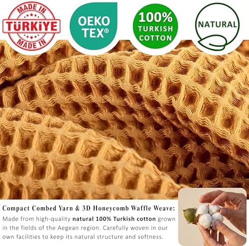 PÜSKÜL Natural 100% Turkish Cotton Waffle Hand and Kitchen Towels Set of 3 - Image 3