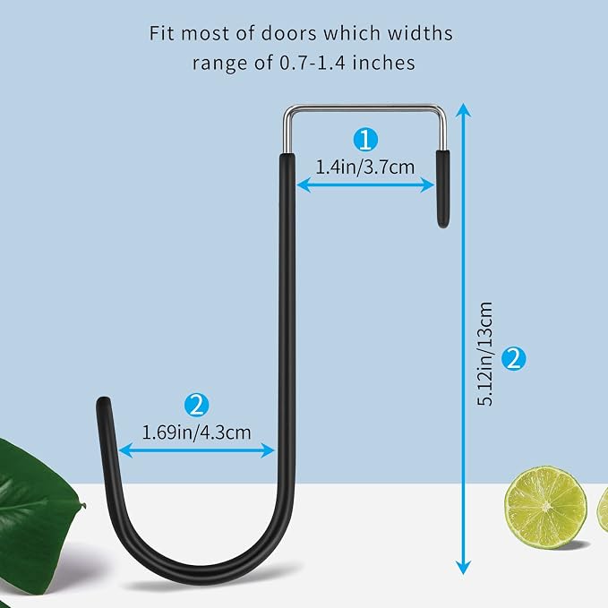 FYY Over the Door Hooks, Single-Hanger 8 Pack, Fits Doors 1 3/8" Black | Heavy - Image 2