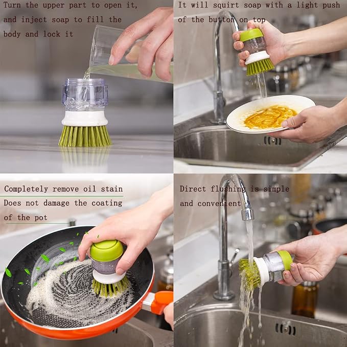 Dish Brush with Soap Dispenser, Dishwashing Kitchen Scrub Brushes Dish Scrubber - Image 6