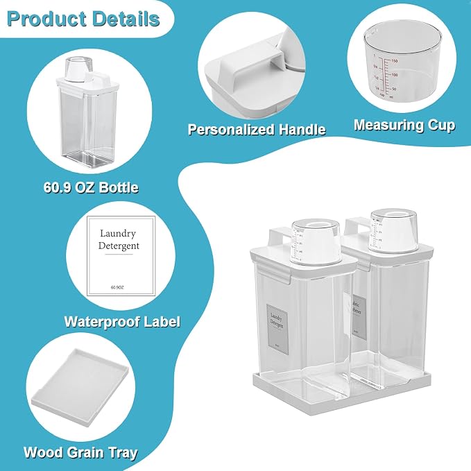 61OZ Laundry Detergent Dispenser Container, 2 Pack Liquid Laundry Dispenser - Image 5