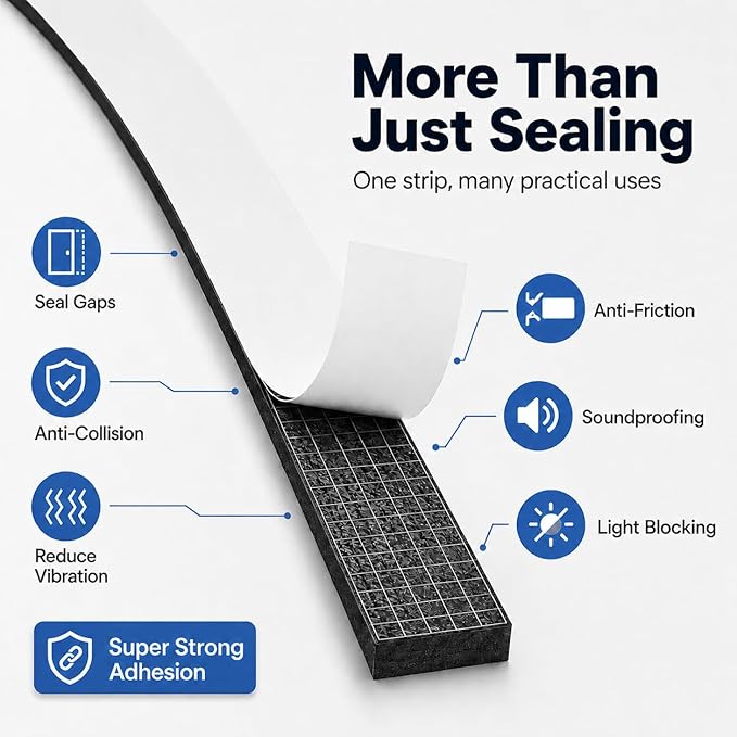 66FT EVA Foam Weather Stripping Door Seal, Self-Adhesive Weatherstrip Tape - Image 4