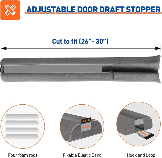 MAGZO Under Door Draft Stopper, 2 Pack 30 Inch Adjustable Door Gap Filler - Image 4