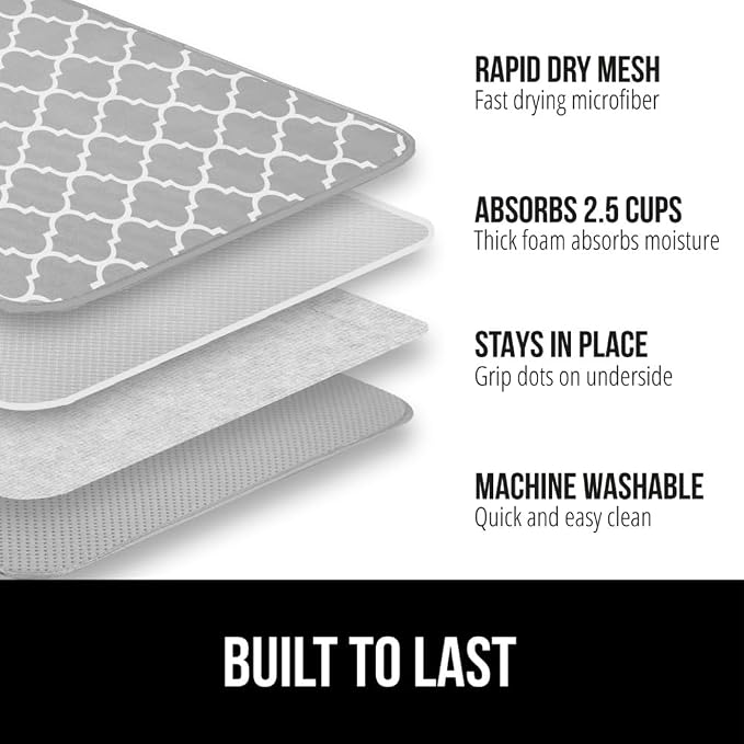 GORILLA GRIP Ultra Water Absorbent Microfiber Dish Drying Mat, 2 Pack, Slip - Image 2