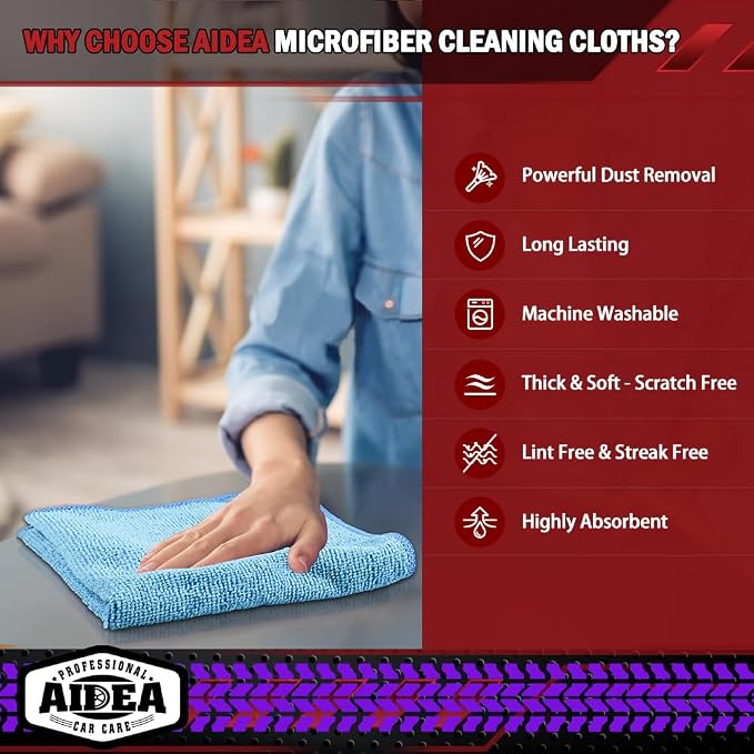 AIDEA Microfiber Cleaning Cloth Blue 20PK, Cleaning Rags 12×12" | Microfiber - Image 3