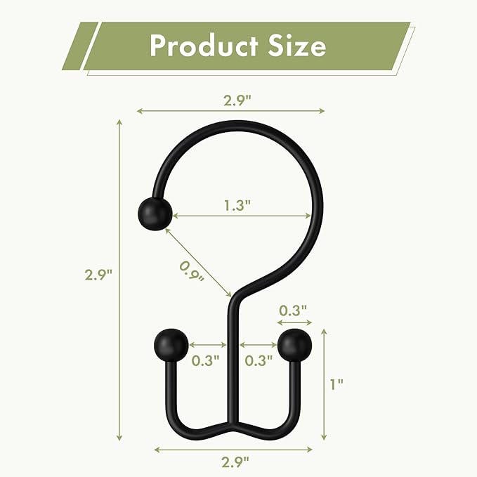 Amazer Black Shower Curtain Hooks, Rust-Resistant Metal Shower Hooks Shower - Image 2