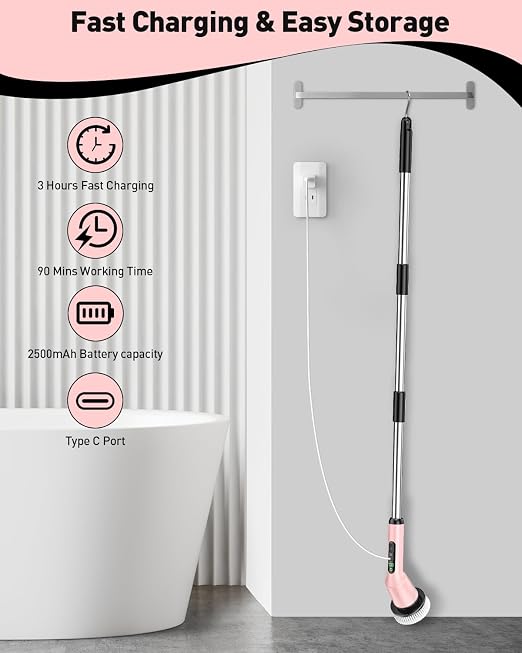 Electric Spin Scrubber for Bathroom, Shower Scrubber - Image 8