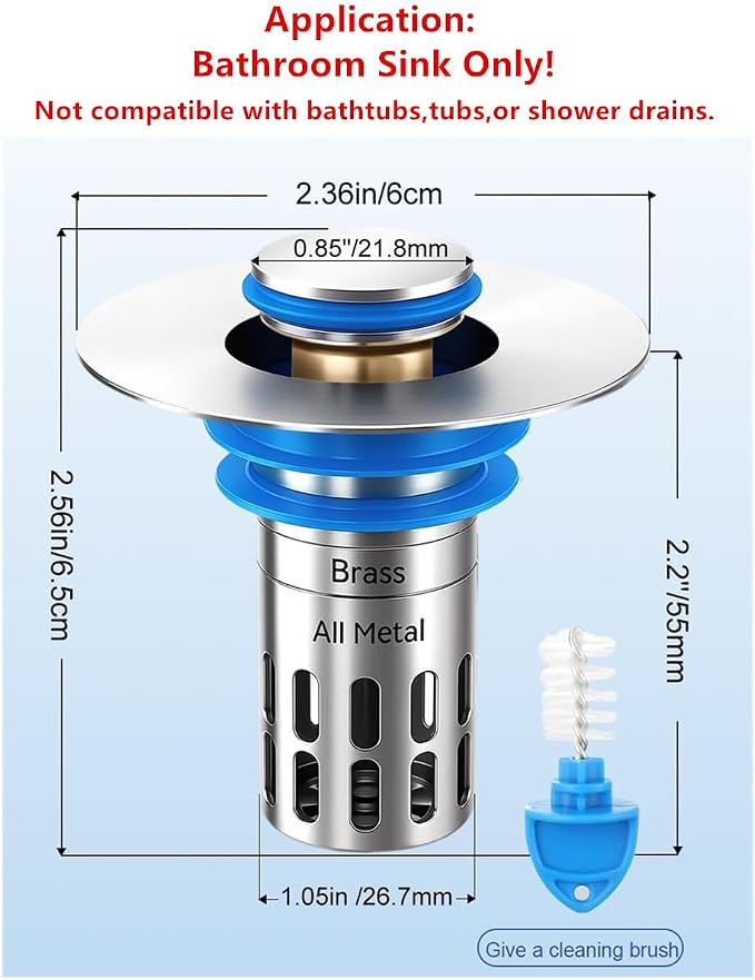 Bathroom Sink Stopper, Pop Up Drain Strainer - Image 2